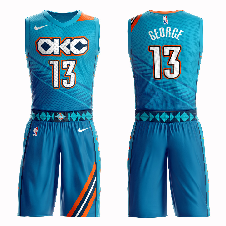 Customized 2019 Men Oklahoma City Thunder #13 George blue NBA Nike jersey